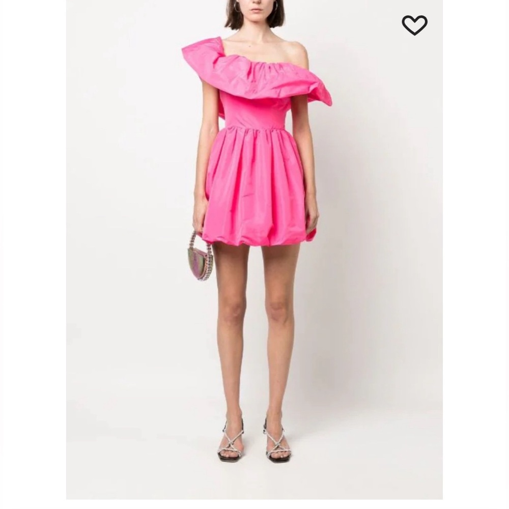 MSGM pink ruffle off the shoulder mini puff dress